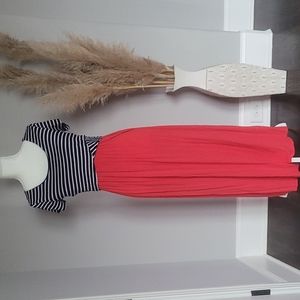 Maxi short sleeved dress navy straps and coral